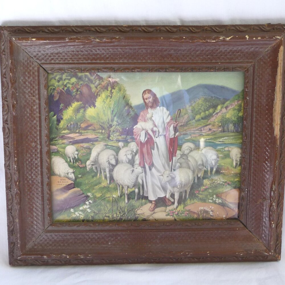 Jesus the Good Shepherd, A. Scheer, Bible Story, Religious Vintage Litho Picture